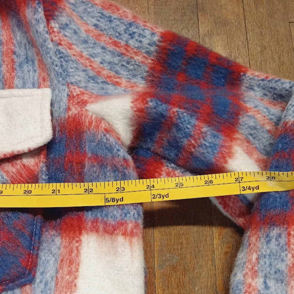 Small button down wool blend plaid shacket front … - image 7